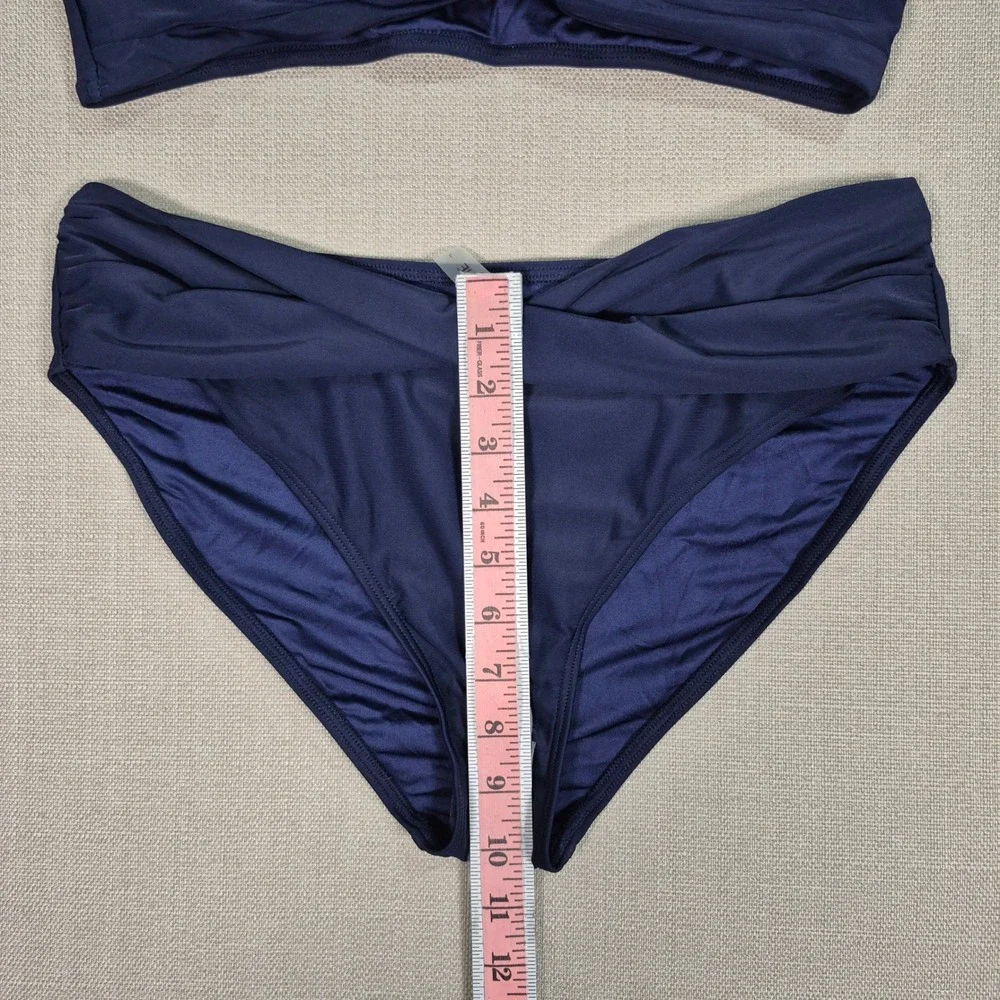 Yonique Women Navy Blue Twist Front High Waisted Bikini Set Two Piece Swimsuit L